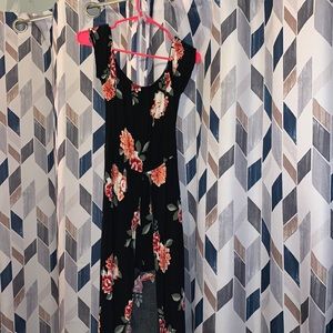 Black pink Flowered Romper with long train